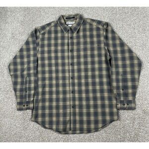 Columbia Shirt Mens Medium Gray Yellow‎ Plaid Button Up Long Sleeve Zip Pocket